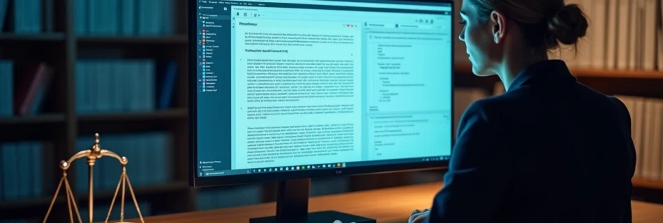 Advogada conferindo notificação extrajudicial por e-mail com provas digitais na tela do computador
