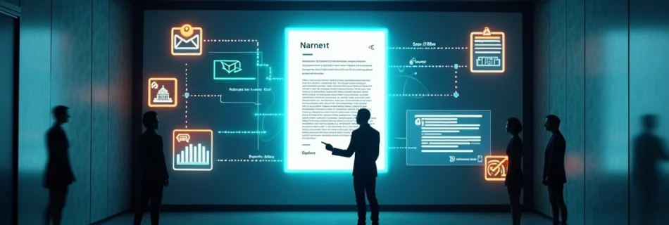 Painel digital mostrando fluxo de envio de notificação extrajudicial online